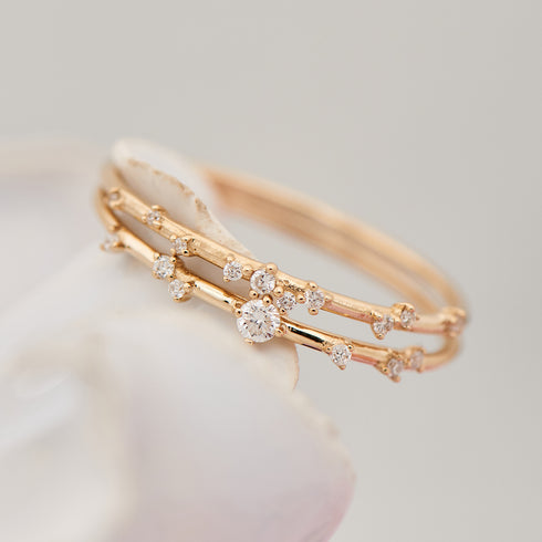14kt Gold Stargazer Natural Diamond Constellation Ring